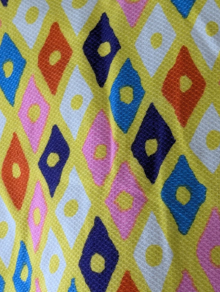 Vestido De Colección Años 60 70 Amarillo Mod Columpio Hecho a Mano Cuello Lazo Mini Hippie L/XL Abstracto Foto 4 de 4