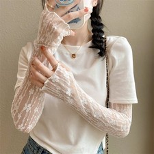 4pcs Women Floral Lace Cooling Arm Sleeves Anti-UV Thin Sun Protection Covers