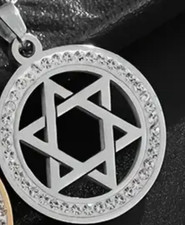 Star Of David White Crystals Pendant/ Necklace With 19