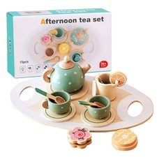 Wooden Afternoon Tea Set Toy Kitchen Accessories Tea Party Food Play Early Ed...