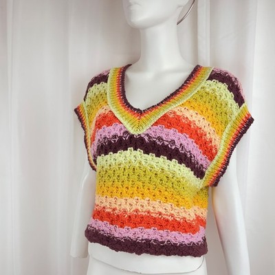 Free People Summer Daze Oversize Sweater Vest Chunky Honeycomb Combo Stripe XS