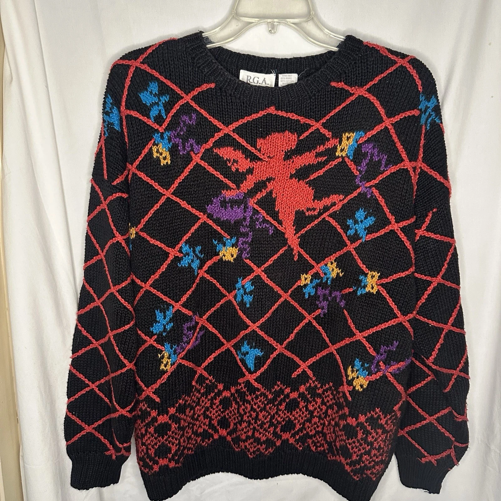 Vintage Women’s R.G.A. L Knit Black Multicolor Fairy Floral Sweater