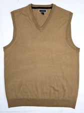 Club Room Merino Wool Blend Sleeveless Vest Men L, Tan Broze Knit V-Neck Golf