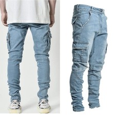 New Spring/Fall Men Cargo Jeans Slim Pants Casual Pocket Jeans Trousers Fashion
