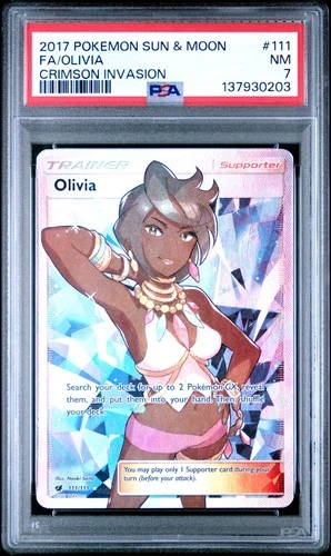 2017 POKEMON SUN & MOON CRIMSON INVASION #111 FULL ART/OLIVIA PSA 7