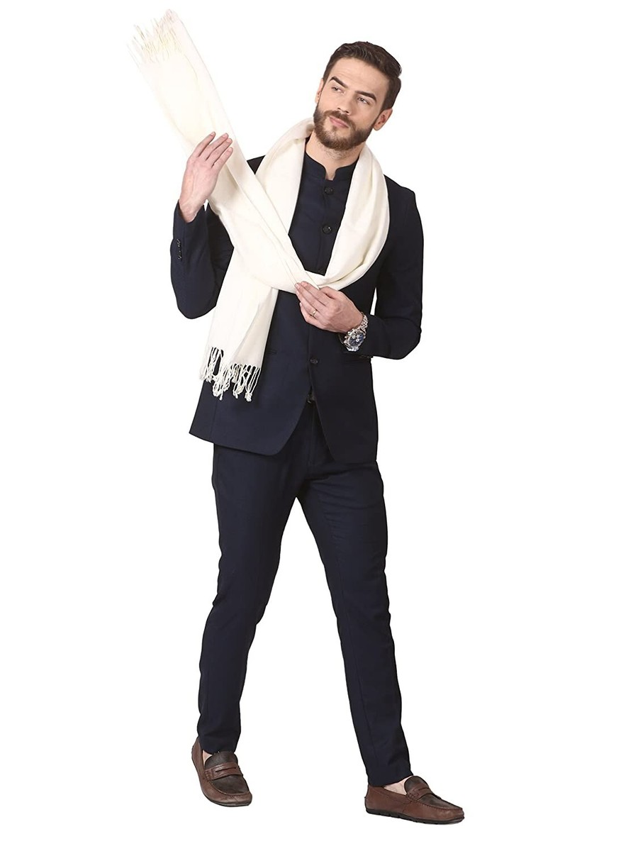 Men's Jaquard Weave Wool Stole Light Weight Woven Design Men Scarf