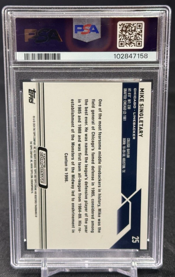 Mike Singletary Orange Geometric /25 Topps Chrome Composite #25 PSA 9 Chicago - Image 2 of 2