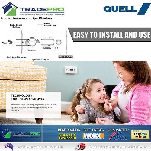 Quell PD04 Digital Display Carbon Monoxide Alarm for sale online eBay