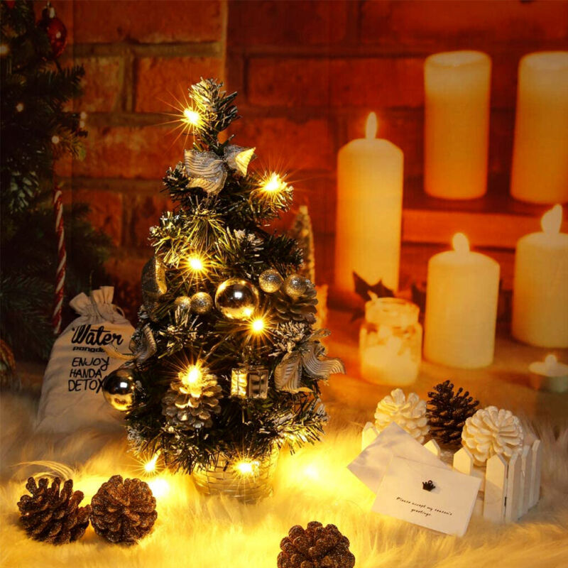 Tabletop Artificial Small Mini Christmas Tree With LED Lights Ornaments