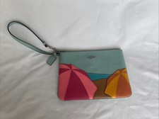 Coach Wristlet Gallery Pouch with Umbrella Motif Women's Large 9X7 Blue