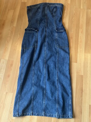 Warehouse Bandeau Denim Maxi Cargo Dress | eBay UK