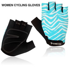 Ladies Cycling Gloves MTB Bike Half Finger Bicycle Padded Palm Fingerless Blue