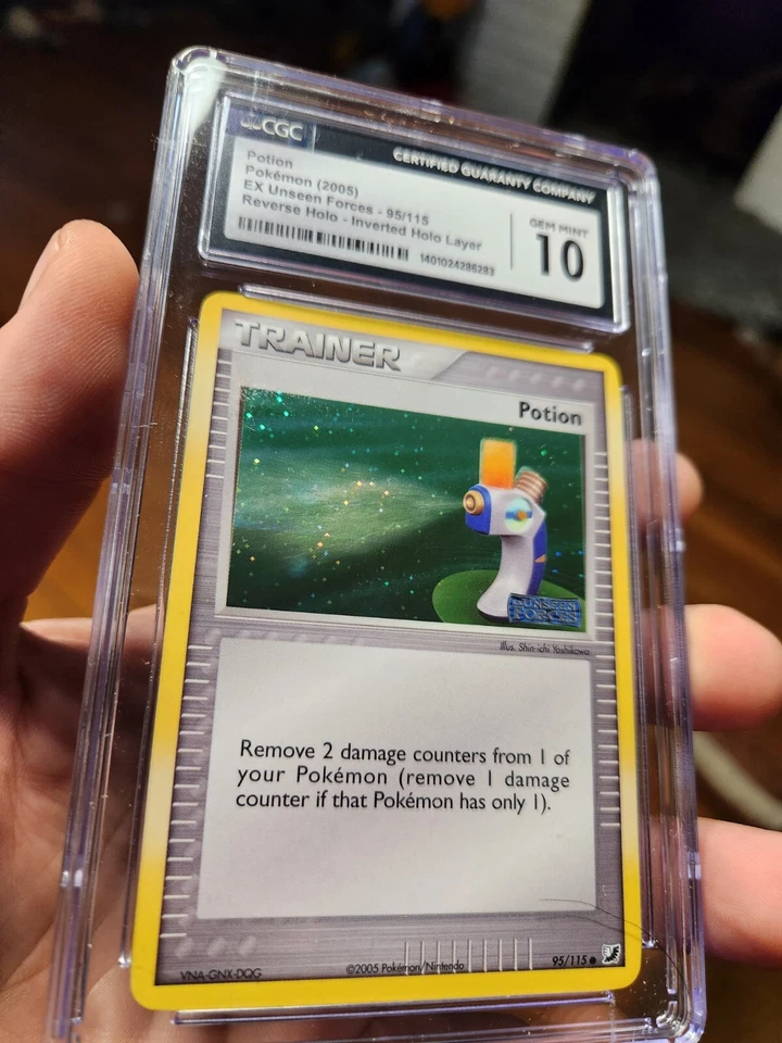 (TOP POP 10) CGC 10 GEM MINT Potion 95/115 Unseen Forces Pokemon HOLO ERROR - Image 3 of 4