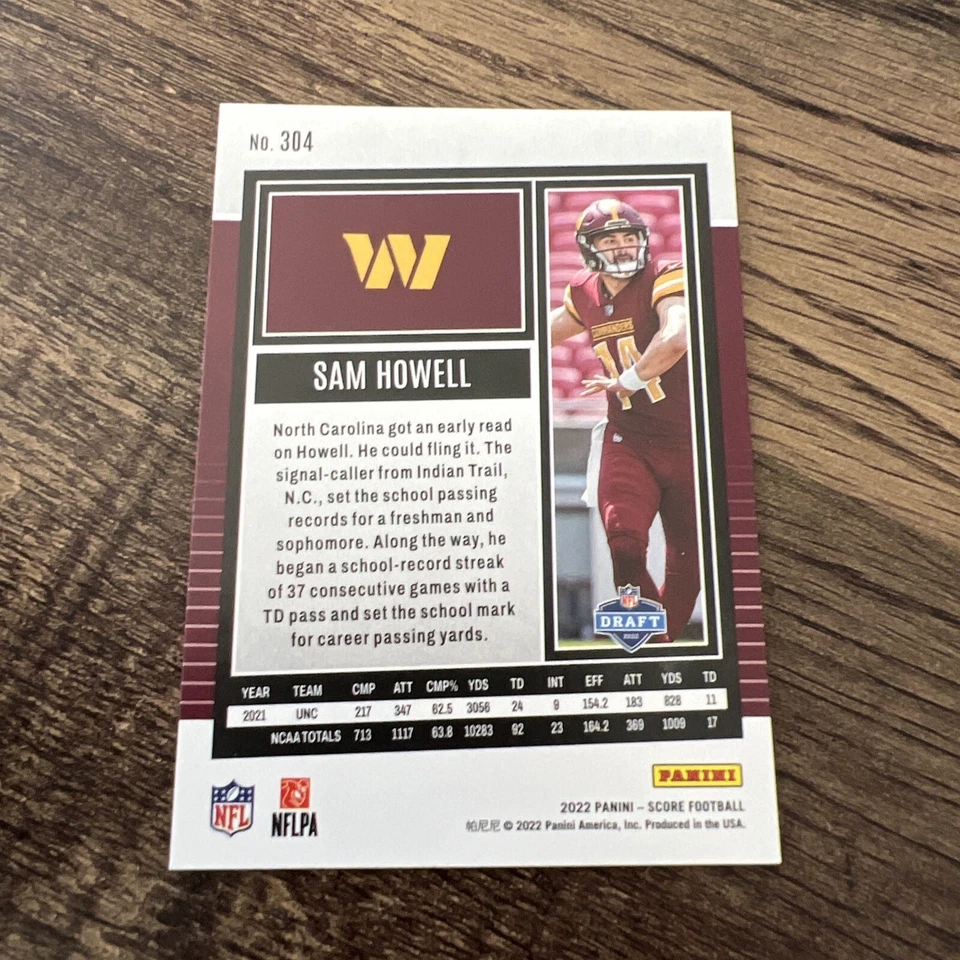 Sam Howell 2022 Panini Score RC #304/2023 Contenders #100 Commanders 2-Card Lot - Image 3 of 4