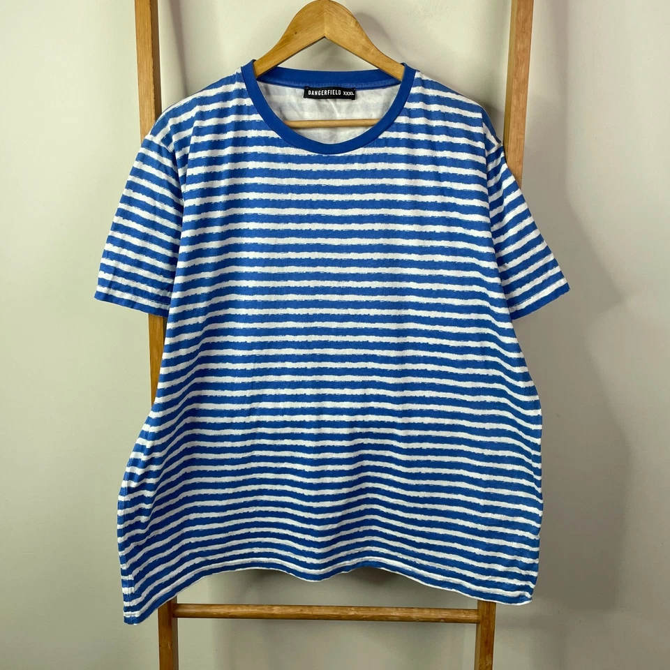 Dangerfield Shirt Mens 3XL Blue White Striped Short Sleeve Crew Neck Casual