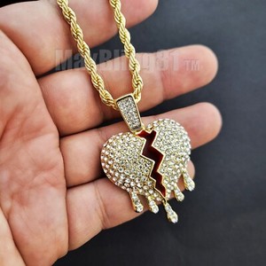Authentic Gold Plated Cubic Zirconia Drip Broken Heart 18" Iced Cuban & Tennis chain