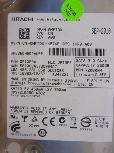 Hitachi HDS721025CLA382 0F10834 SATA 3.5" Hard Drive 250GB - Picture 5 of 5