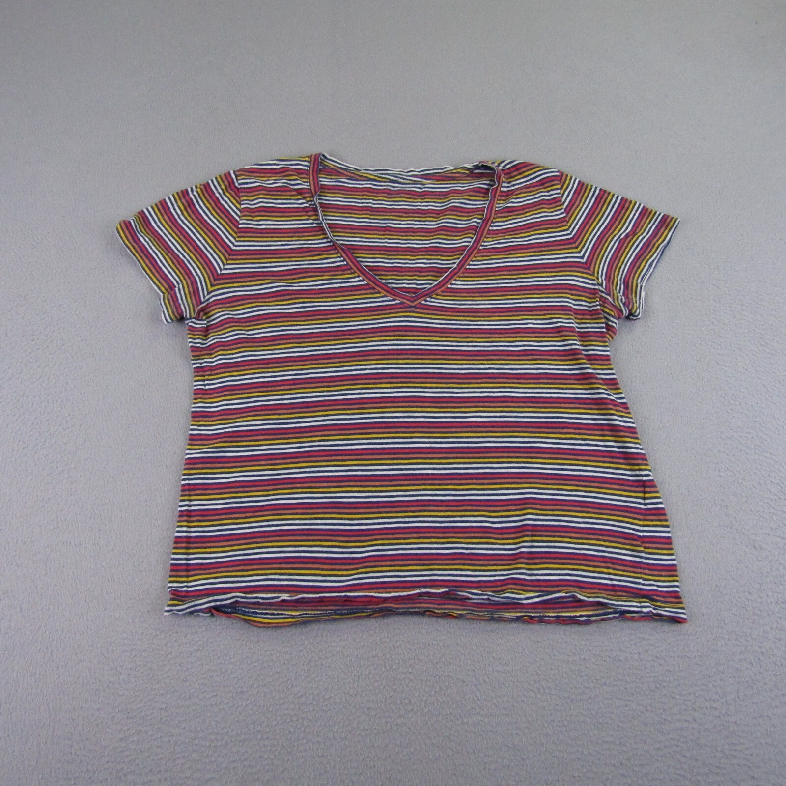 Madewell Womens Medium V-Neck Striped Tee in Red White Blue Yellow