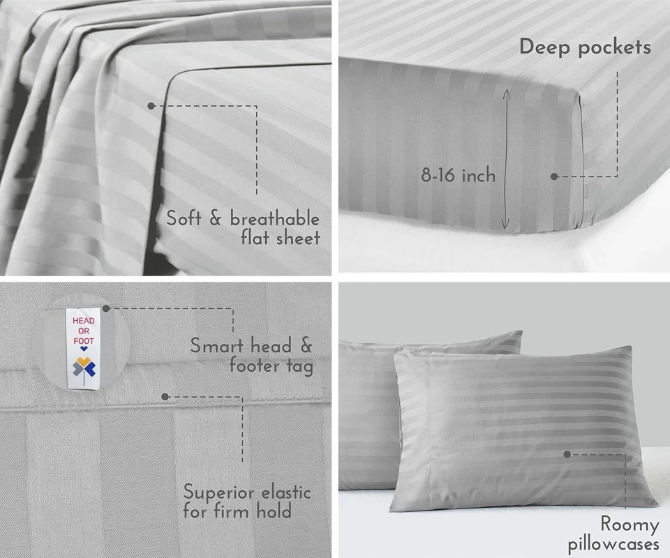 California Design Den - Queen Size Bed Set Deep Pocket Soft 100% Cotton Cooling - Image 4 of 4