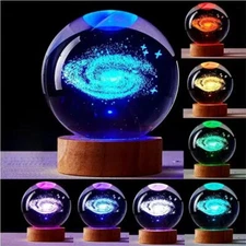 3D Crystal Ball Jellyfish Galaxy Globe Table Lamp USB LED Night Light Decor Gift
