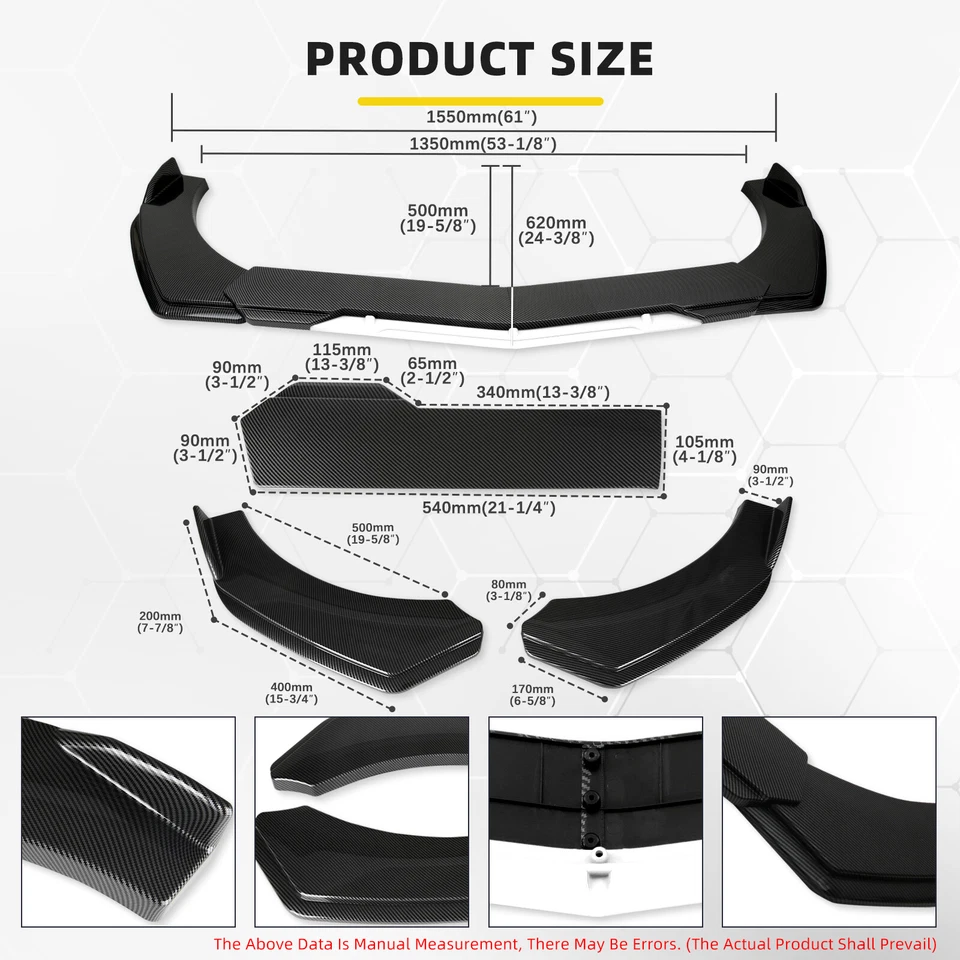 Front Bumper Lip Splitter Carbon Fiber Look + White For Honda Accord Coupe Sedan Foto 3 de 4