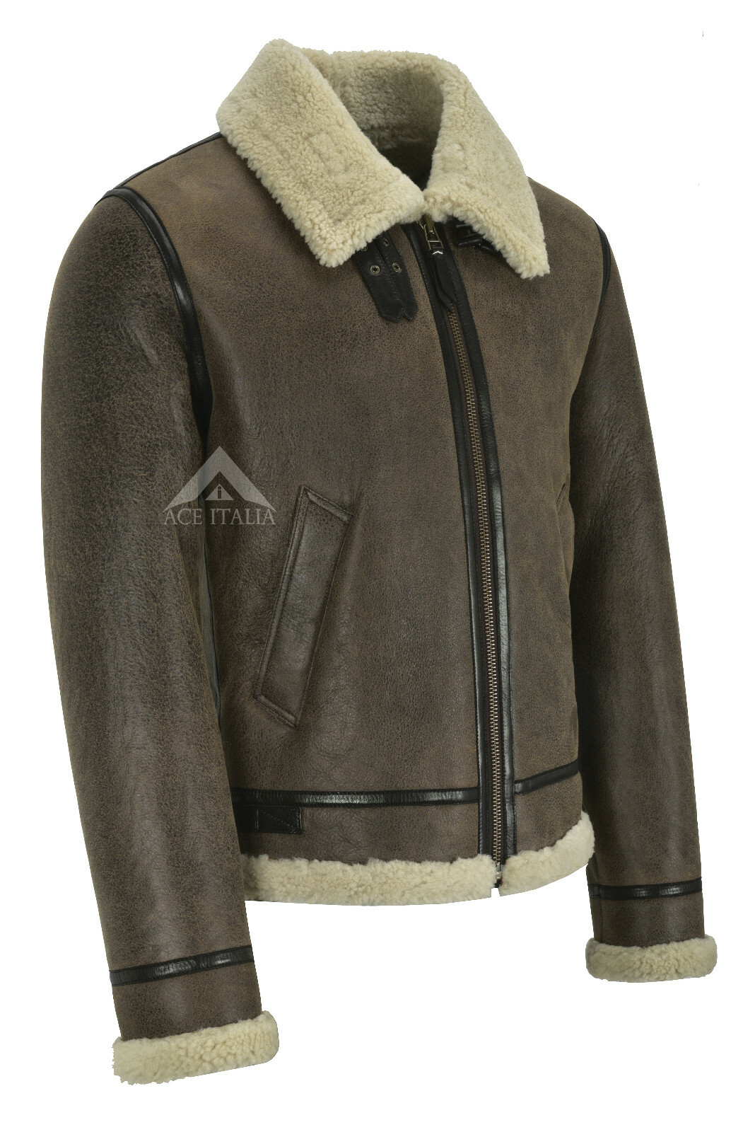 Brandslock Herren Aviator B3 Bomberjacke - Echt Leder Mit Schaffellfutter