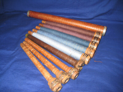 Antique 10 Wooden Textile Mill Spools Spindles With Yarn 9'' Vtge