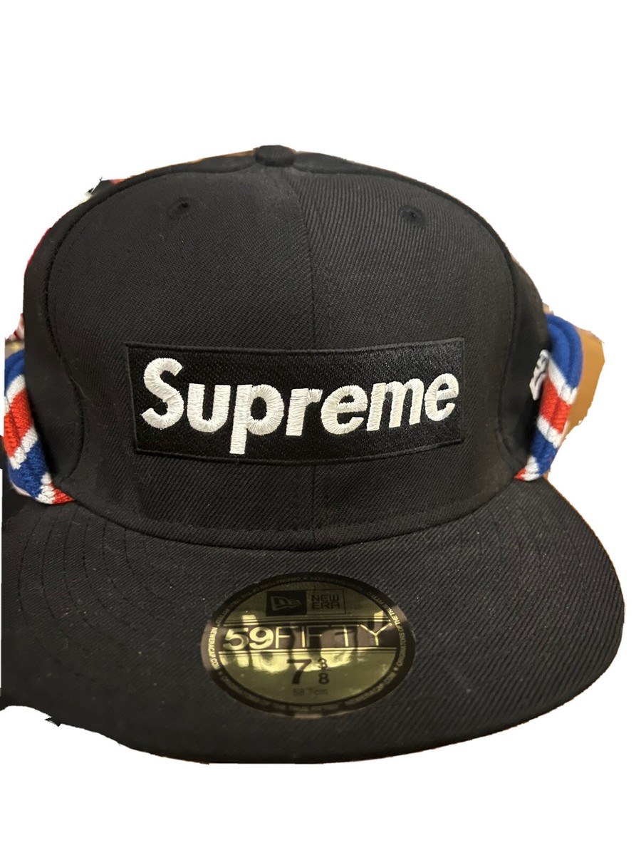 Supreme Ear Flap New Era Cap Hat Black 7 3/8 Box Logo Bogo Great  