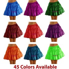 Women Girl Satin Short Mini Dress Tiered Skirt Pleated Retro Elastic  45 Colors