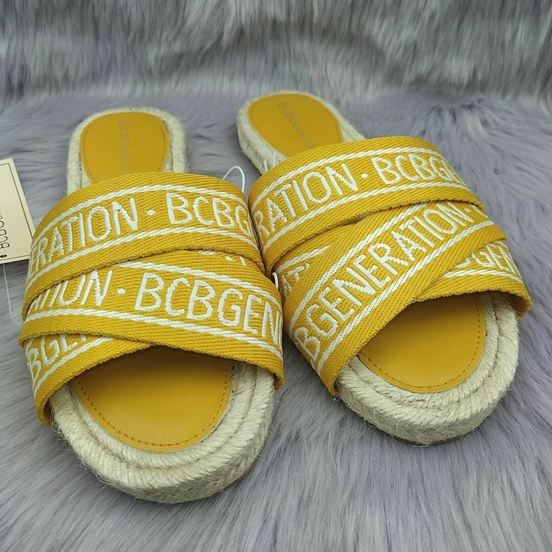 BCBGeneration MAYA Logo Slide Espadrille Sandals Yellow White