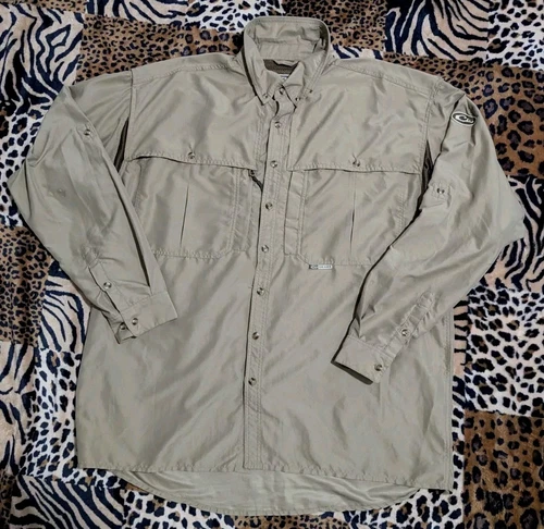 DRAKE Waterfowl System VENT Mesh Lined L/S Brown Tan Button Shirt Men 2xl #d50
