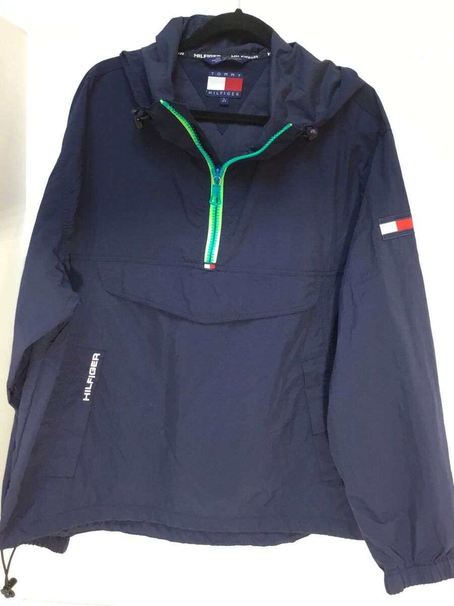 Vintage Tommy Hilfiger Quarter Zip Jacket Mens Lg Hooded Rain