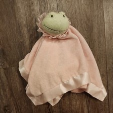 Hallmark Blankie Lovey Green Frog Pink Security Blanket Velour Satin Baby Plush