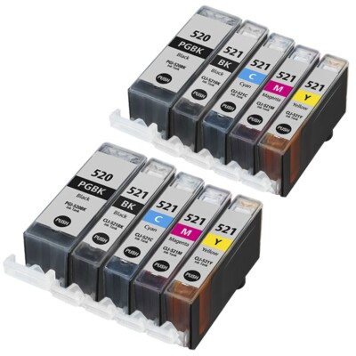 10 Tintenpatronen für Canon Pixma MP620 MP630 MP640 MP980 iP3600 PGI520 CLI521