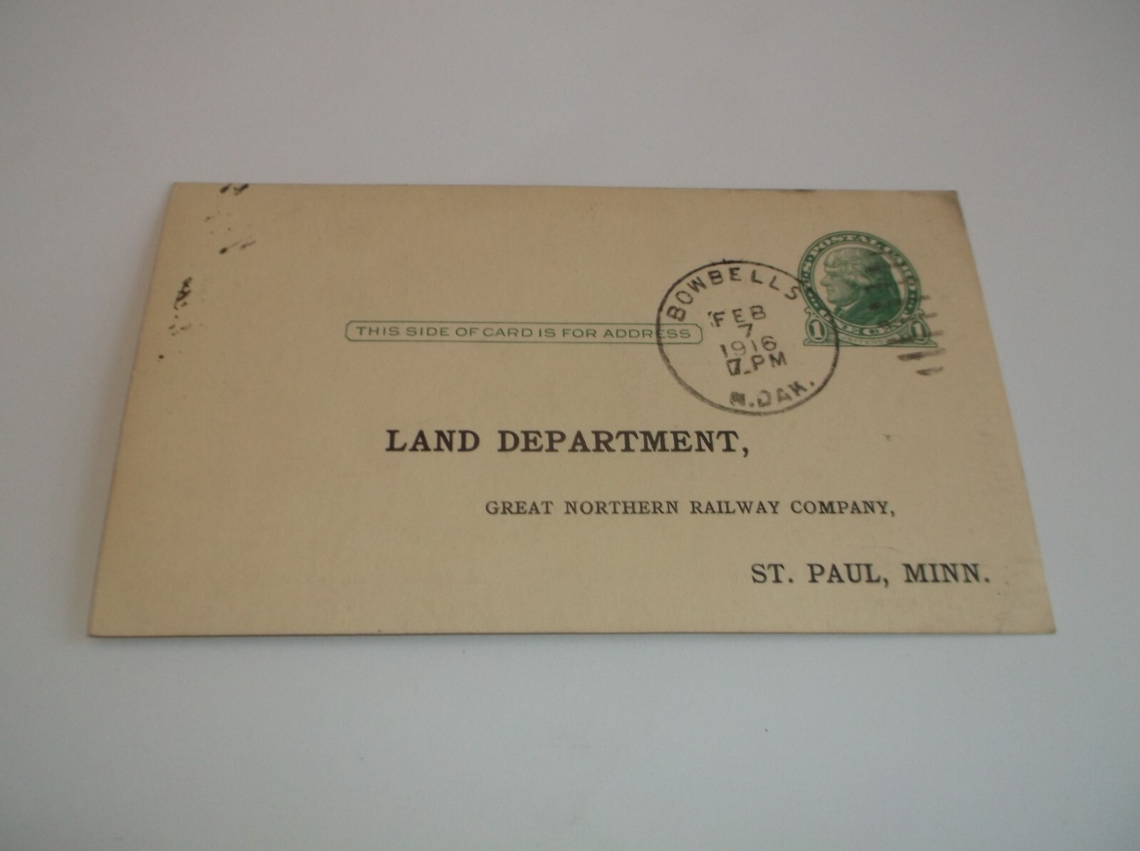 JANUARY 1907 GREAT NORTHERN RAILROAD BOWBELLS NORTH DAKOTA LAND DEED