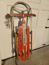 Vtg. 50's "Silver Streak" Wooden Snow sled USA-made by Garton, All Original, 46"