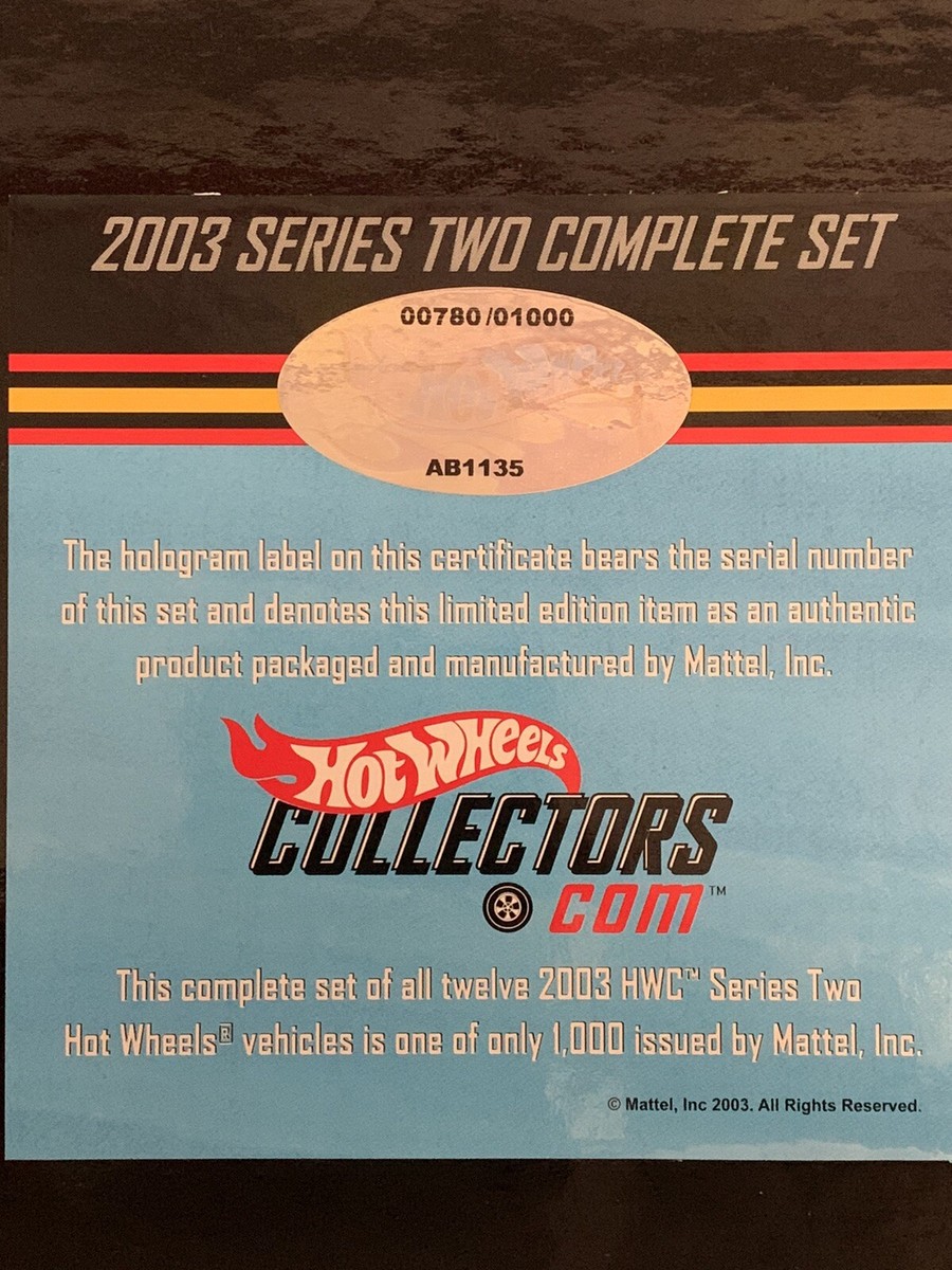 2003 Hot Wheels RLC Series Two Master Set Limited Edition #780 Of