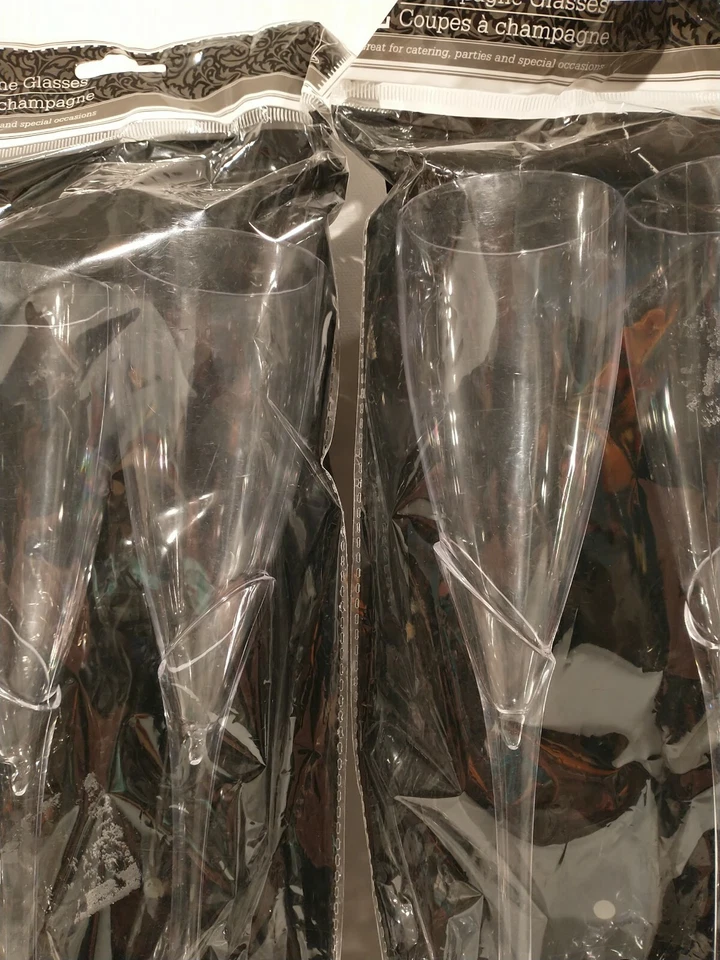 4 PLAUTAS DE CHAMPÁN de plástico de 9" de alto y flacas vasos de flauta de boda vaso tostado Foto 3 de 4