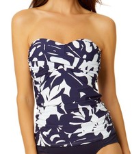 Anne Cole Women  s Twist-Front Shirred Tankini Top Navy/White, Medium 60 NWD