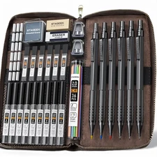 30PCS Black Metal Mechanical Pencil Set in Leather Case, 0.5/0.7/0.9/2.0mm Ar...