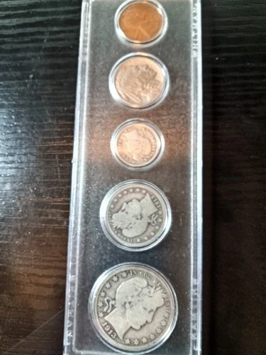1913 Barber coin set. Nice circulated coins. Nickel is Buffalo mound. No reserve