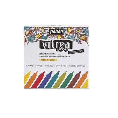 Pebeo Vitrea 160 Assorted Glossy Glass Paint Markers - Set of 9 Ass... Fast Ship