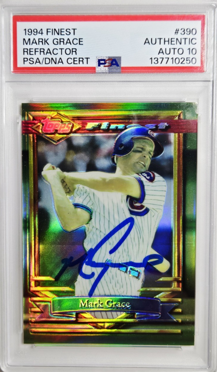1994 Topps Finest #390 Mark Grace Signed Refractor Card Autograph PSA 10 Auto