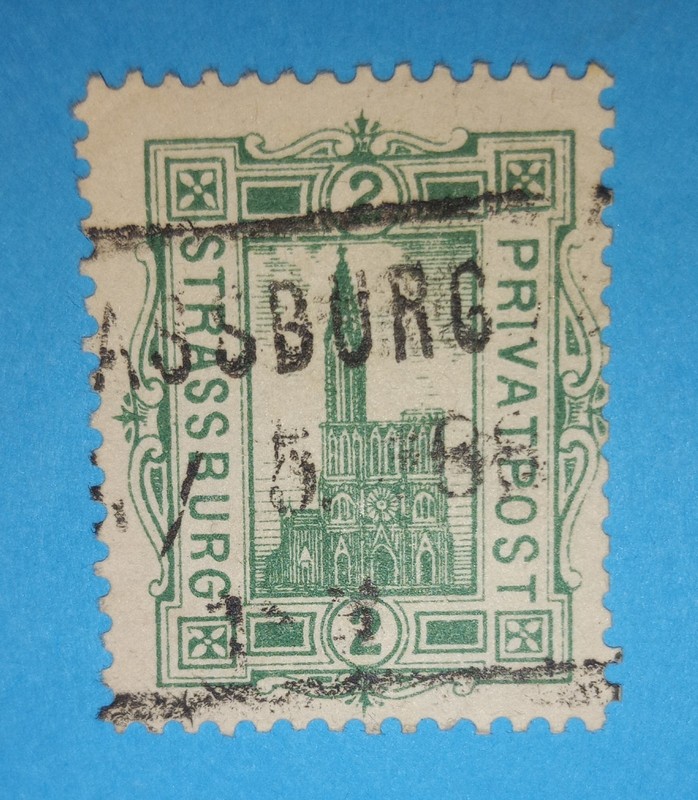 + 1887 German Strassburg Cathedral in Alsace Local Private 2pf Private Post used