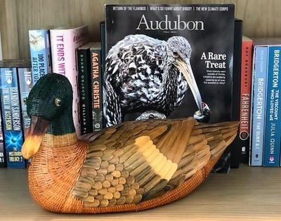 VINTAGE MALLARD DUCK SECRET-STASH RATTAN BASKET BY ZHEJIANG HANDICRAFTS R.O.C.