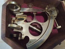 Lacquered Brass Sextant Modern Replica India Rosewood Box Wooden Handle