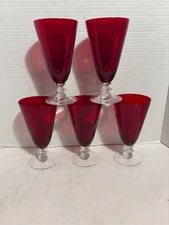Morgantown 5 Radiant Ruby Red Stem Footed Iced Tea/Water Glasses VERY ELEGANT!!