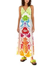 Farm Rio Linen-Blend Tropical Graphic Placed Maxi Dress Women's