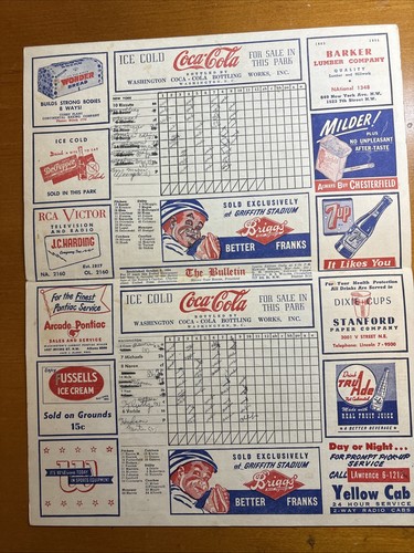 Signed1951WASHINGTON SENATORS BASE BALL CLUB VS New York OFFICIALSCORE CARD - Picture 3 of 4