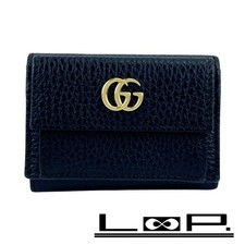 Gucci GG Marmont Trifold Wallet Compact Leather Black 57278411 Used LOOP-0